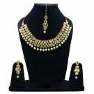 NUHA Fashion Jewellery Gold Plated Necklace Set with Earrings & Tikka for Women and Girls