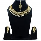 NUHA Fashion Jewellery Gold Plated Necklace Set with Earrings & Tikka for Women and Girls