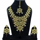 NUHA Fashion Jewellery Gold Plated Necklace Set with Earrings & Tikka for Women and Girls