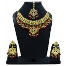 NUHA Fashion Jewellery Gold Plated Necklace Set with Earrings & Tikka for Women and Girls