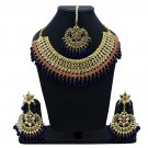 NUHA Fashion Jewellery Gold Plated Necklace Set with Earrings & Tikka for Women and Girls