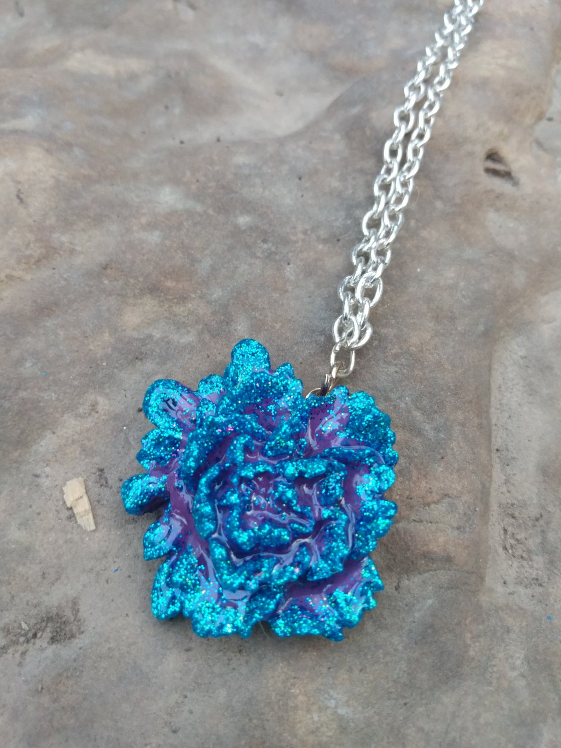 Purple/Blue Rose pendant necklace