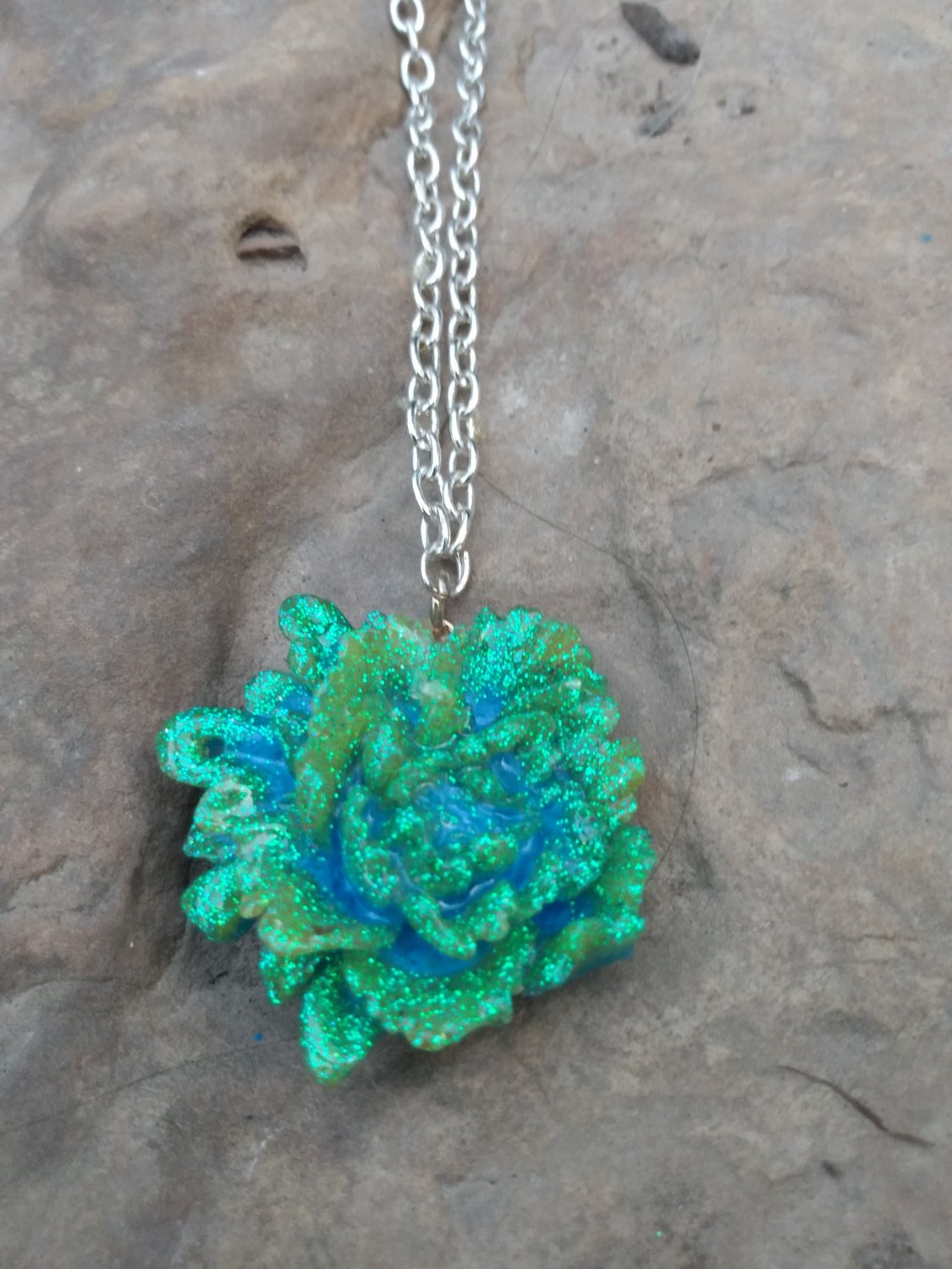 Blue Rose pendant necklace