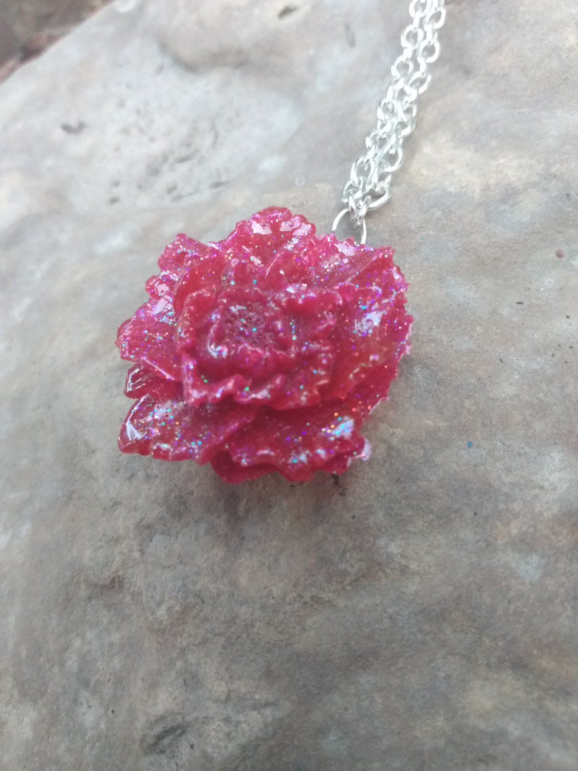 Cherry Red rose pendant necklace