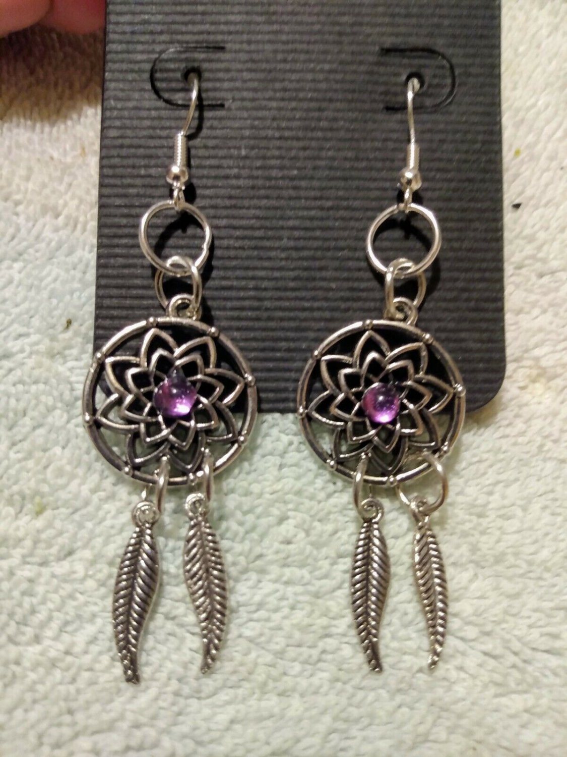 Dream Catchers With Detailed Feather Dangle 925 Sterling Silver Hook Earrings