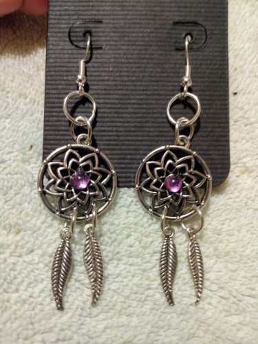 Dream Catchers With Detailed Feather Dangle 925 Sterling Silver Hook Earrings