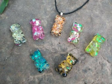 7 Colors Bear Pendants Keychain Resin Gummy Bear Pendant Necklace