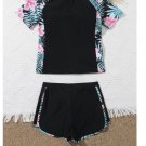 Tween Tropical Print Zipper Front Rash guard Swimsuit size 8