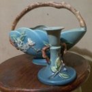 Antique Roseville Pottery Apple Blossom Basket 310-10" and candleholder RARE