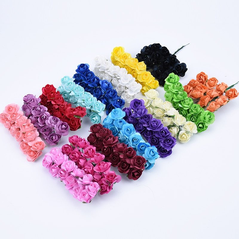 12pcs MINI paper roses bouquet wedding home decoration accessories diy Chri