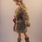 All hand knitted uniquely designed winter outfit (coat, hat, boots and purse) for Barbie
