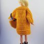 hand knitted long-sleeve yellow-orange oversized dress + matching bag + boots for Barbie