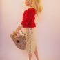 hand knitted 2-piece outfit+bag for Barbie doll// red sweater+cream skirt+beige bag