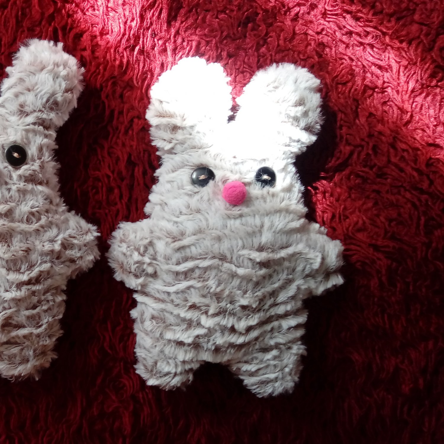 Soft neutral cream color and uniquely designed stuffy bunny: pink nose