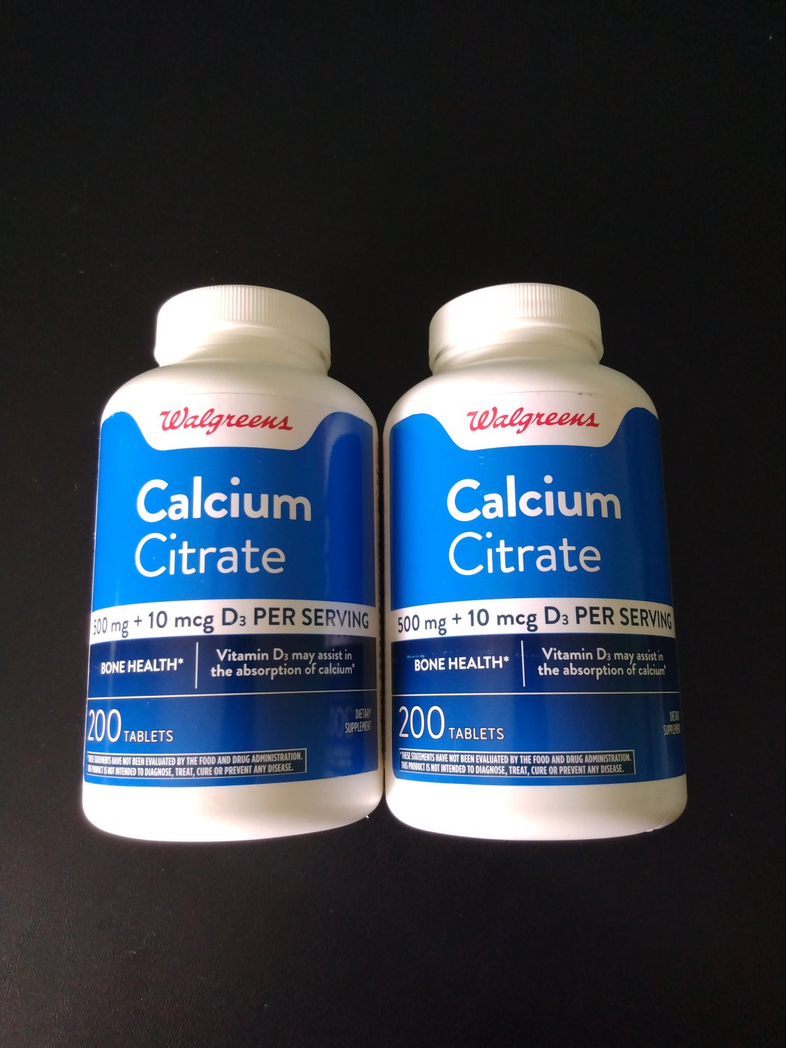 2 X Calcium Citrate Walgreens 500 Mg 10 Mcg D3 Bone Health 200 Tablets Each