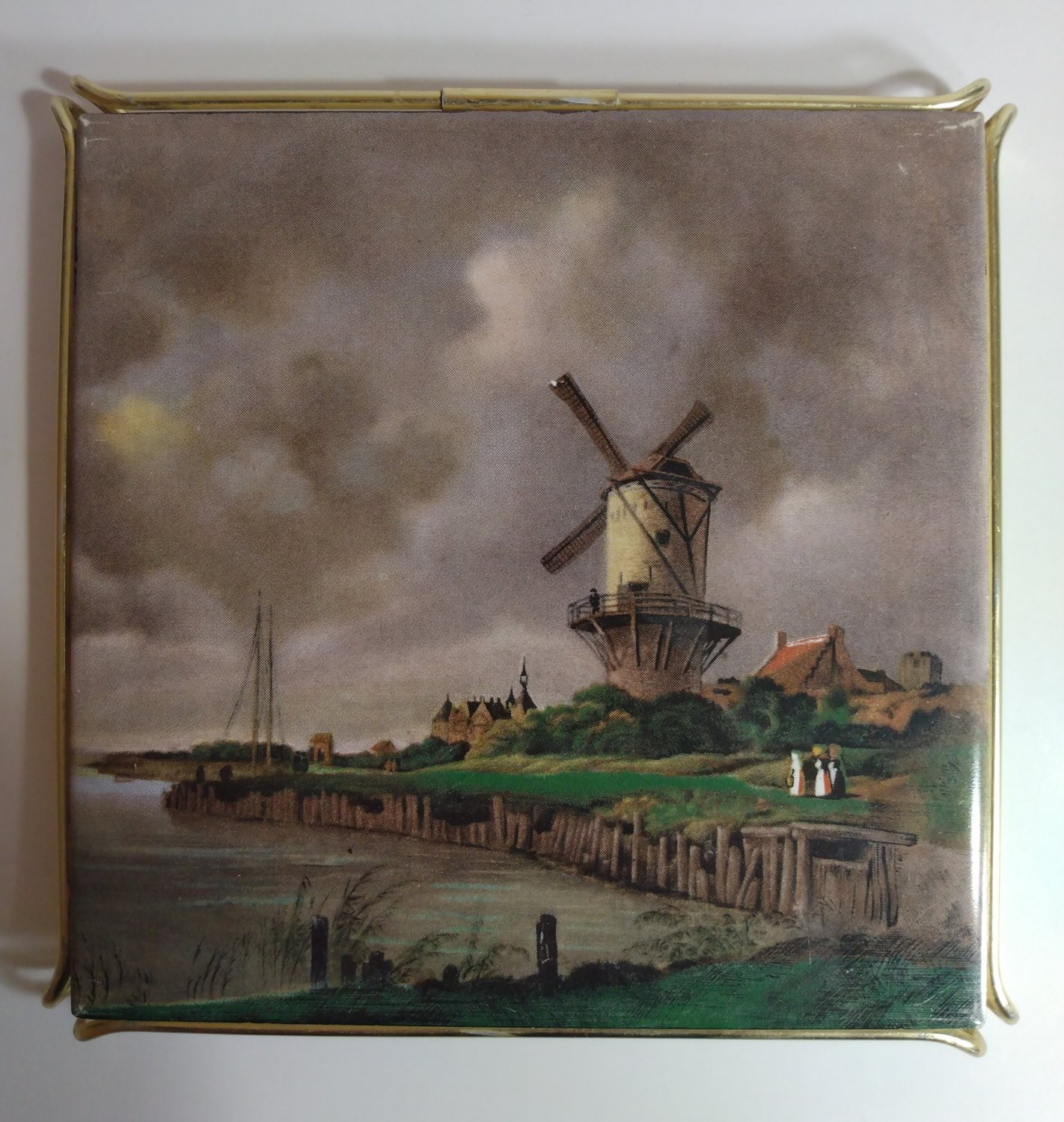 Jacob van Ruisdael Tile Trivet Dutch Windmill at Wijk with Metal Rack