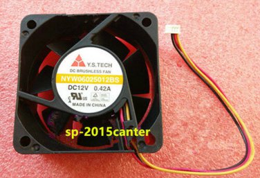 For Y.S.TECH 6025 NYW06025012BS DC12V 0.42A 6CM cooling fan #SP62