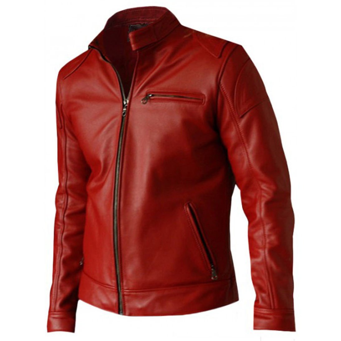 Arnold Terminator Genisys Jason Clarke Black & Red Real Leather Biker Jacket