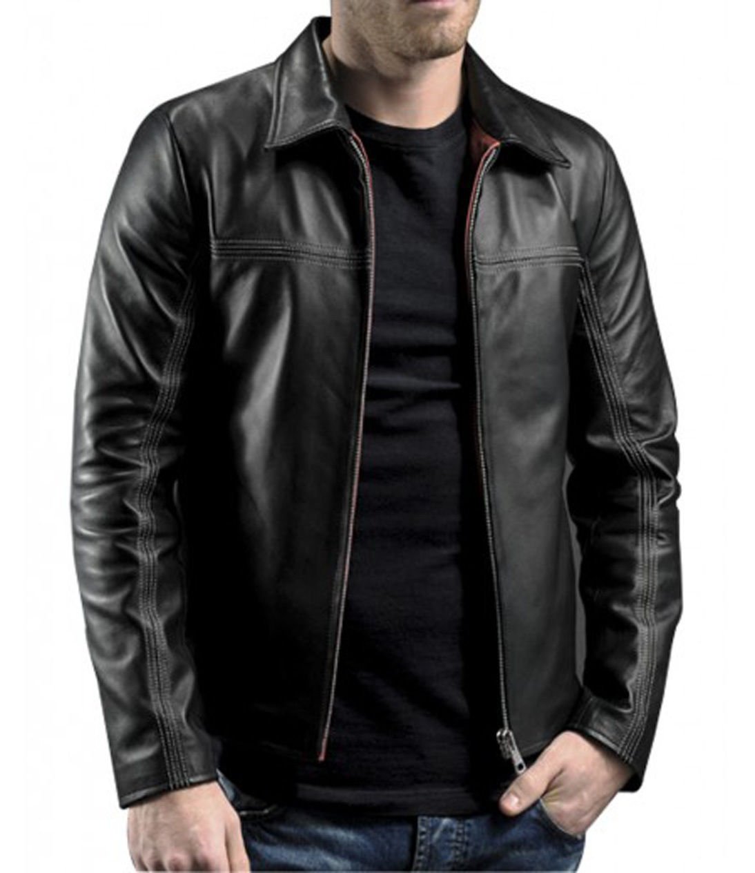 LAYER CAKE Mr X Daniel Black Vintage Slim Fit Motorcycle Men's Leather Jacket