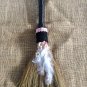 White feather witch broom, Wiccan besom porch decor, broomstick home accessory