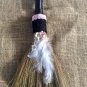 White feather witch broom, Wiccan besom porch decor, broomstick home accessory