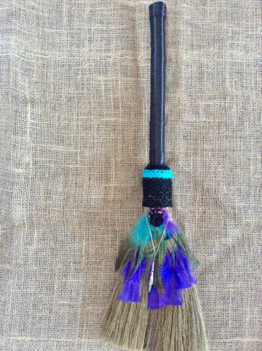 Titanium quartz witch broom, large Halloween besom porch decor, broomstick home accessory