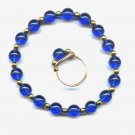 Blue Druk Glass bead Bracelet & Ring set