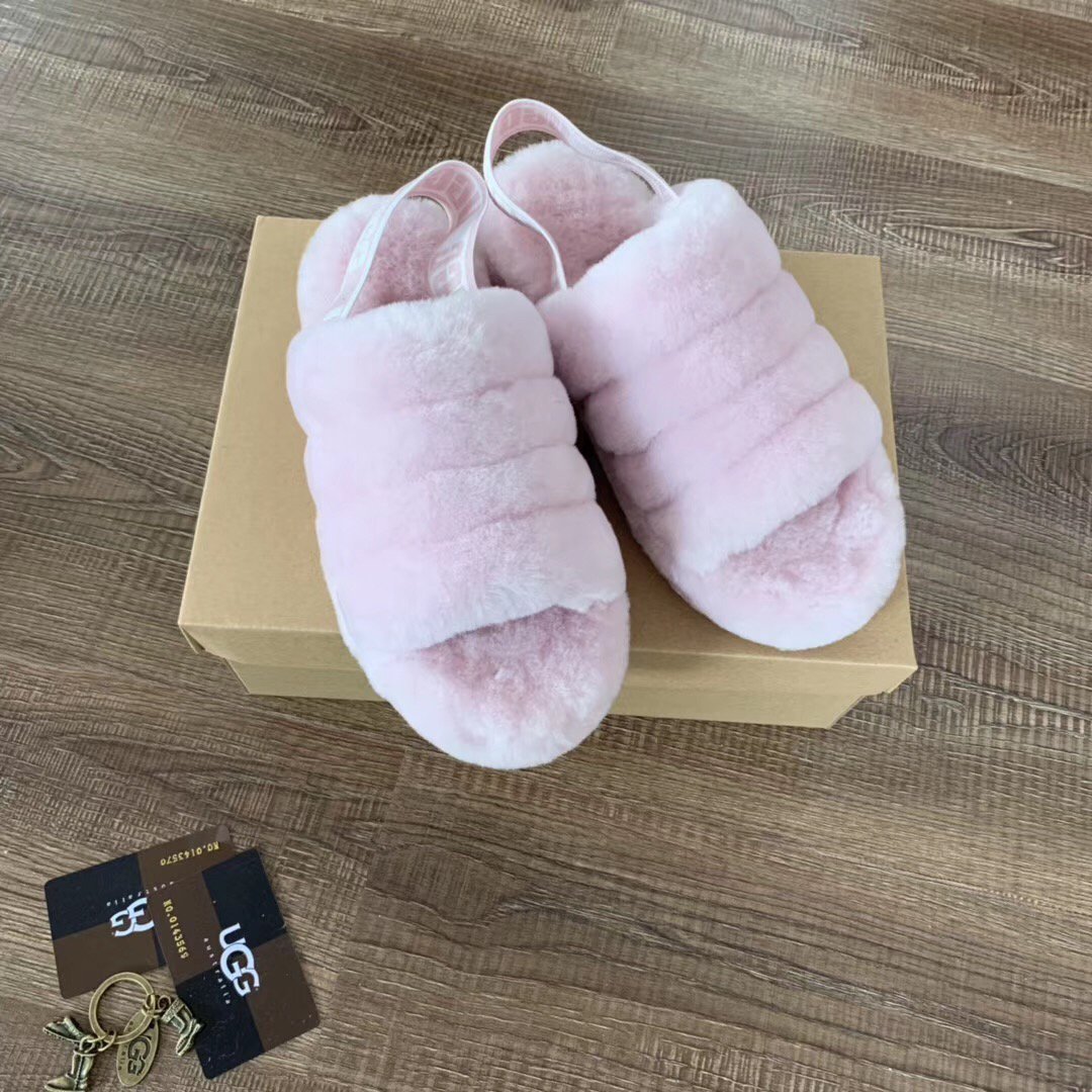 Pink Size US7=Eur38 Women Furry Slippers Australia Fluff Yeah Slides Fur Slides Slippers
