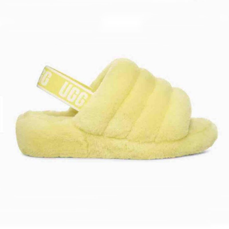 Yellow Size US8=Eur39 Women Furry Slippers Australia Fluff Yeah Slides Fur Slides Slippers