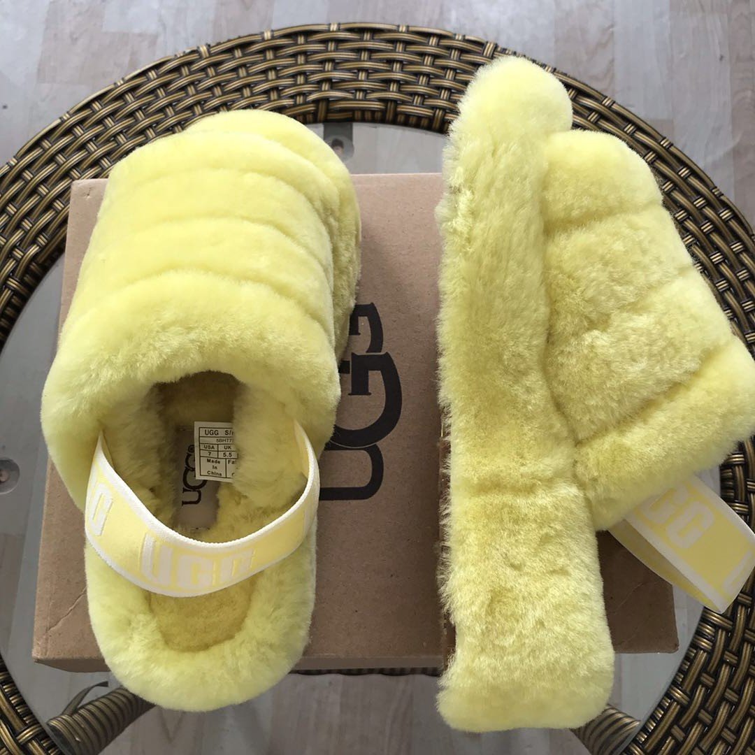Yellow Size US5=Eur36 Women Furry Slippers Australia Fluff Yeah Slides ...