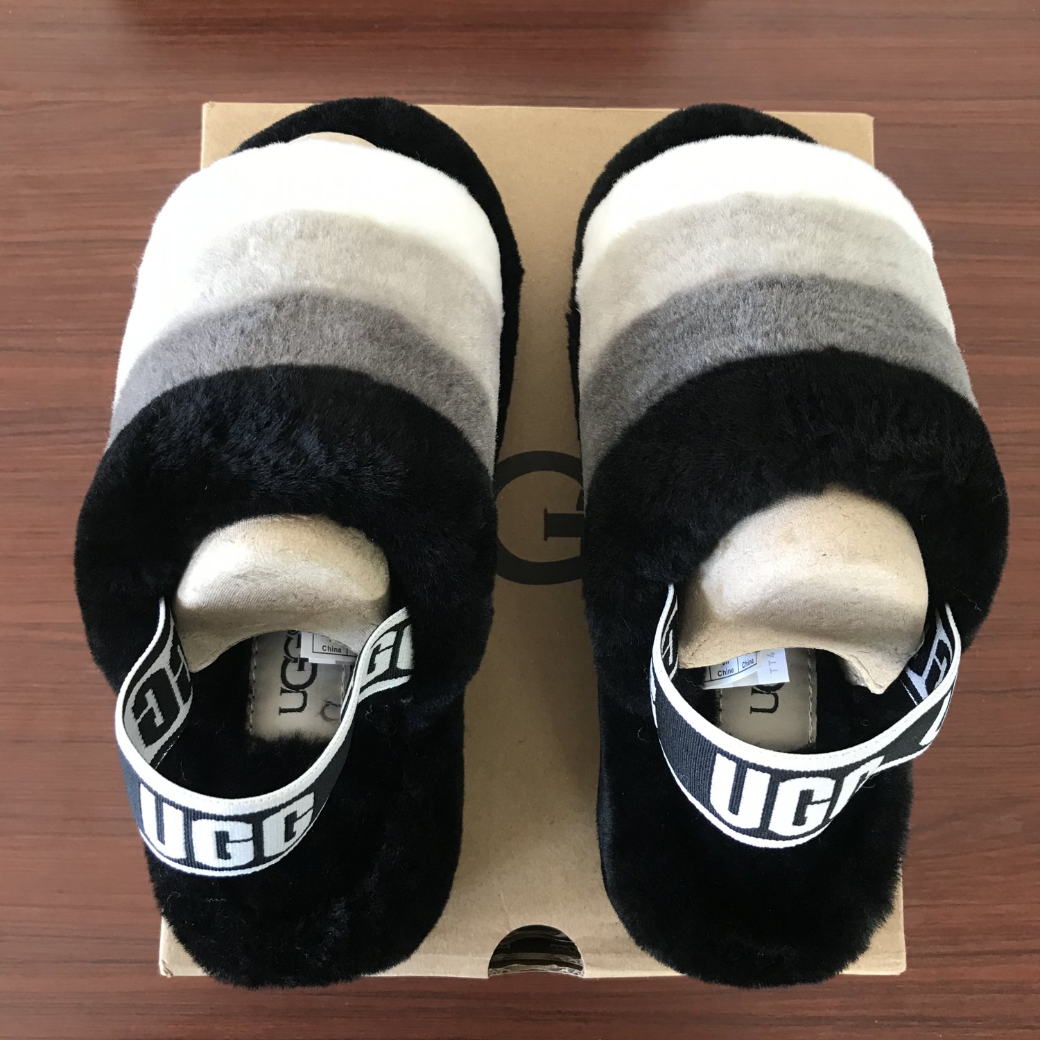 Black White Size US5=Eur36 Women Furry Slippers Australia Fluff Yeah Slides Fur Slides Slippers