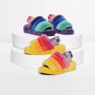 Red Yellow Mix Size US7=Eur38 Women Furry Slippers Australia Fluff Yeah Slides Fur Slides Slippers