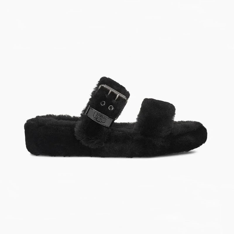 Black Size US5=Eur36 Women Furry Slippers Fuzz Yeah Slides Indoor Flip Flops Sandals