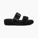 Black Size US5=Eur36 Women Furry Slippers Fuzz Yeah Slides Indoor Flip Flops Sandals
