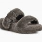 Gray Size US8=Eur39 Women Furry Slippers Fuzz Yeah Slides Indoor Flip Flops Sandals