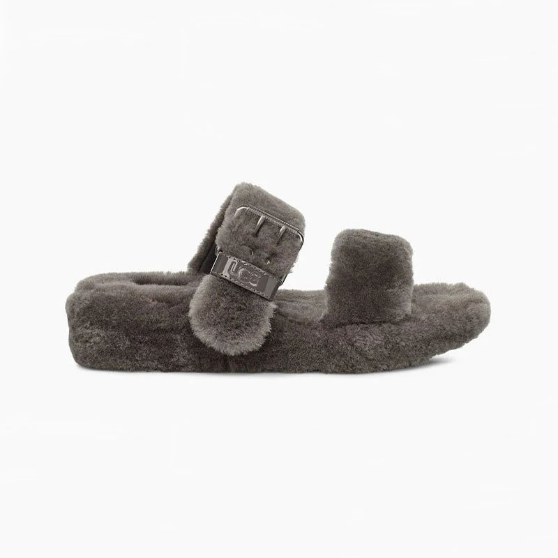 Gray Size US6=Eur37 Women Furry Slippers Fuzz Yeah Slides Indoor Flip Flops Sandals