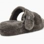 Gray Size US6=Eur37 Women Furry Slippers Fuzz Yeah Slides Indoor Flip Flops Sandals