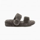 Gray Size US5=Eur36 Women Furry Slippers Fuzz Yeah Slides Indoor Flip Flops Sandals