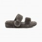 Gray Size US5=Eur36 Women Furry Slippers Fuzz Yeah Slides Indoor Flip Flops Sandals
