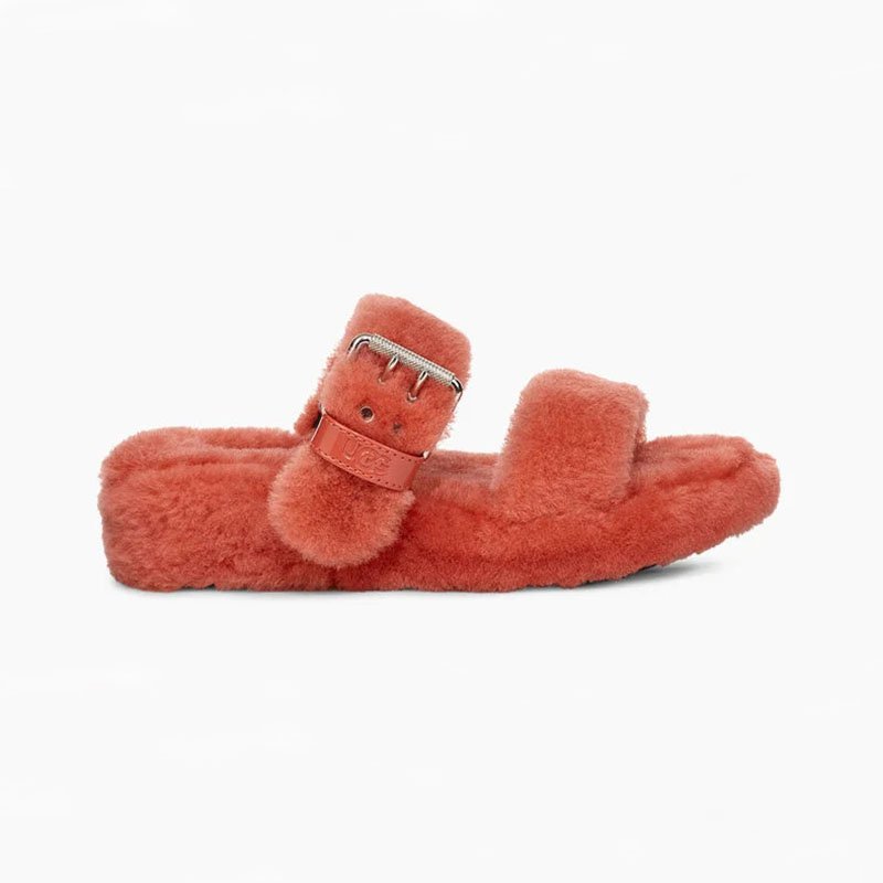 Red Size US8=Eur39 Women Furry Slippers Fuzz Yeah Slides Indoor Flip Flops Sandals