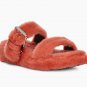 Red Size US8=Eur39 Women Furry Slippers Fuzz Yeah Slides Indoor Flip Flops Sandals