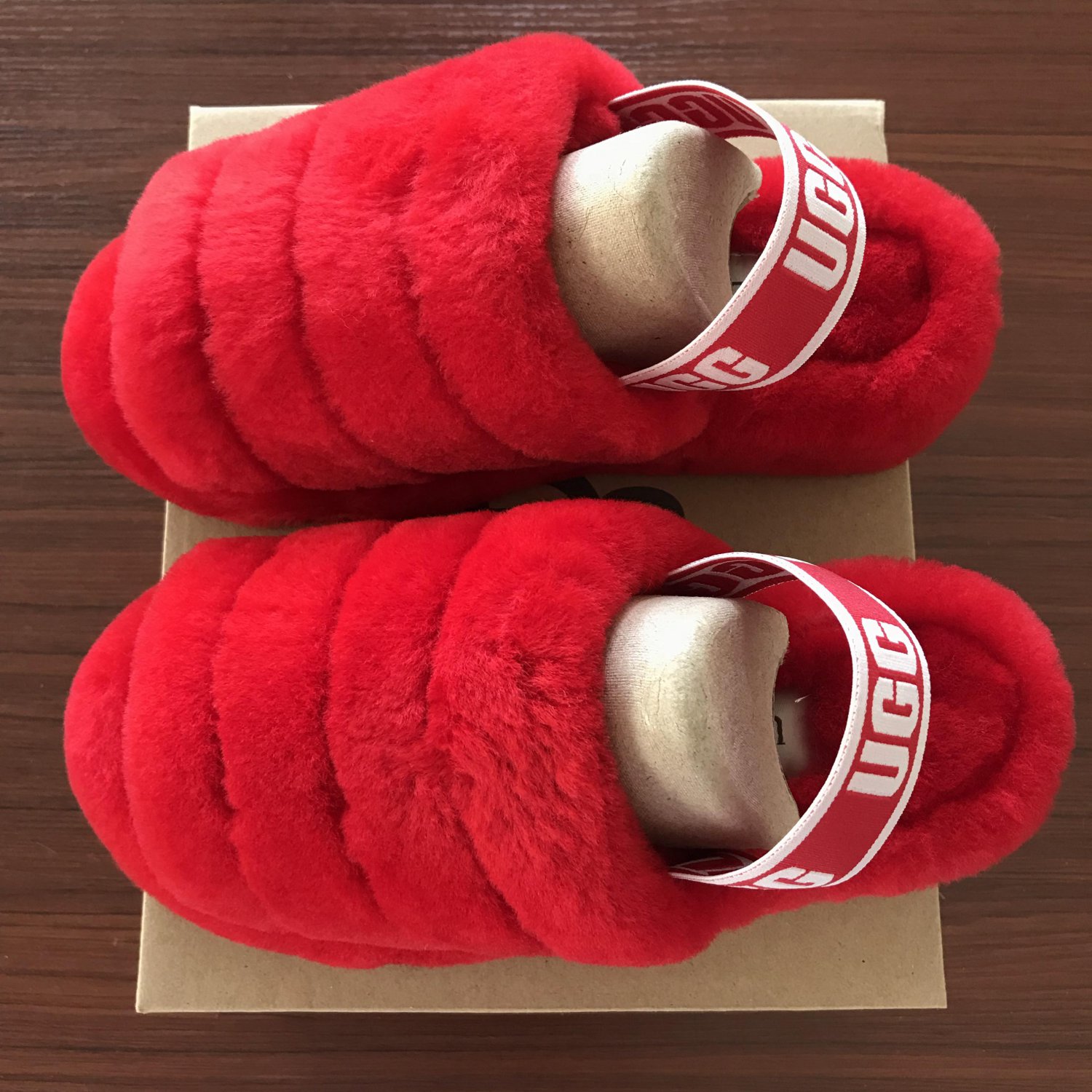 Deep Red Size US5=Eur36 Copy Women Furry Slippers Australia Fluff Yeah Slides Fur Slides Slippers