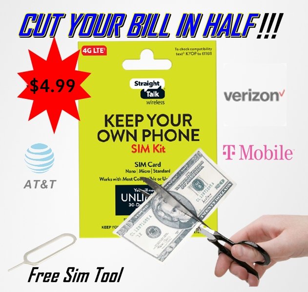 Straight Talk 4g Lte Keep Your Own Phone Sim Kit Sim Card Atandt Verizon T Mobile Compatible 