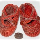 Darling Wool Mary Jane Baby shoes, button crossing straps, Hand Made,to 6 Month, Salmon and Tan