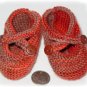Darling Wool Mary Jane Baby shoes, button crossing straps, Hand Made,to 6 Month, Salmon and Tan