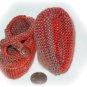 Darling Wool Mary Jane Baby shoes, button crossing straps, Hand Made,to 6 Month, Salmon and Tan