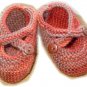 Darling Wool Mary Jane Baby shoes, button crossing straps, Hand Made,to 6 Month, Salmon and Tan
