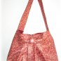 Pleated button Tote Purse rusty maroon with a metallic gold print medium/large, many extras