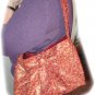 Pleated button Tote Purse rusty maroon with a metallic gold print medium/large, many extras