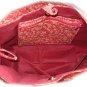 Pleated button Tote Purse rusty maroon with a metallic gold print medium/large, many extras